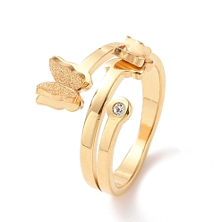 Golden Kristall-Strass-Schmetterlings-Fingerring, Ionenplattieren (IP) 304 Edelstahlschmuck für Frauen, golden, us Größe 6~9 (16.5~18.9 mm)
