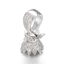 Platinum Brass Micro Pave Cubic Zirconia Twister Clasps, Platinum, 22x11mm, Hole: 6x10mm