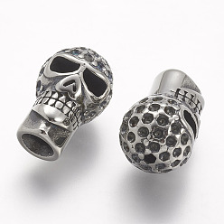 Antik Silber Farbe 304 Edelstahlkugeln, Schädel, Antik Silber Farbe, 18.5x12x12 mm, Bohrung: 2~4 mm