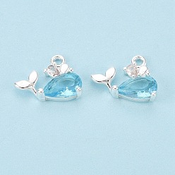 Посеребрённый Латунные микро проложить кубического циркония прелести, прелести кита, 925 серебро покрытием, 10x13x4 мм, отверстие : 1.4 мм