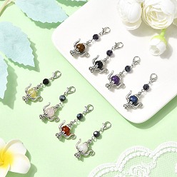 Античный Серебристый & Платиновый 8 шт. подвесные украшения из натуральных драгоценных камней для чайников, с данными о стекле и сплаве, старинное серебро и платина, 42 мм