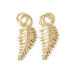 Настоящее золото 18K Латунные подвески, лист прелести, без кадмия и без свинца, стойки покрытие, долговечный, с целью перехода в кольце, реальный 18 k позолоченный, 15x6.5x2.5 мм, отверстие : 3.5 мм