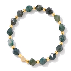 Мосс Агат Ограненные круглые бусины из натурального мохового агата, стрейч-браслеты для женщин и мужчин, внутренний диаметр: 2-3/8 дюйм (6 см)