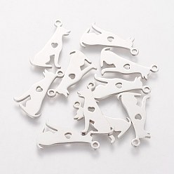 Нержавеющая Сталь Цвет Не тускнеющие 201 подвески в виде щенков из нержавеющей стали, силуэт прелести, собака с сердцем, цвет нержавеющей стали, 20x11x1.1 мм, отверстие : 1.5 мм