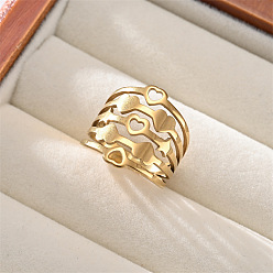 Сердце 304 открытые кольца манжеты из нержавеющей стали, золотые, сердце, размер США 7 (17.3 мм)