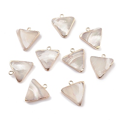 Light Gold Natural Trochid Shell/Trochus Shell Pendants, Triangle Charms, with Brass Findings, Light Gold, 19~19.5x17.5~18x3~3.5mm, Hole: 1.8mm