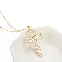 Cross 304 Подвески-колье из нержавеющей стали с ажурным рисунком для женщин, золотые, крестик, 17.72 дюйм (45 см), Кулон : 40 мм