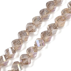 Champagne Gold Гальванизируйте прозрачное стекло бисер нитей, скрученный, гальваническое покрытие, граненые, шампанское золото, 7.5x8x8 мм, отверстие : 1.4 мм, около 68~71 шт / нитка, 20.87'' (53 см)