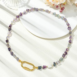 Colorido Collares de fluorita para mujer, collares de cuentas, pepitas, dorado, con 304 mosquetón de seguridad de acero inoxidable, colorido, 17.80 pulgada (45.2 cm)