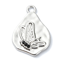 Платина Сплав покрытия стойки с подвесками из стразов, бабочка, платина, 25x18x3 мм, отверстие : 2.5 мм