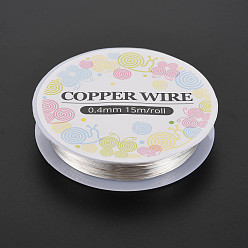 Silver Round Copper Jewelry Wire, Nickel Free, Silver Color Plated, 26 Gauge, 0.4mm, about 49.21 Feet(15m)/roll