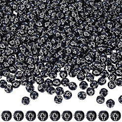Schwarz 600 Stk. Acrylperlen im Bastelstil, Runde mit Quer, Schwarz, 8 mm, Bohrung: 2 mm