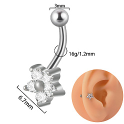 Цветок G23 серьги-гвоздики с изогнутой штангой и прозрачным кубическим цирконием из титана, платина, цветок, Длина стержня: 8мм, штифты : 1.2 мм