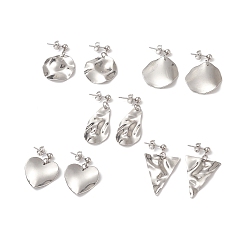Нержавеющая Сталь Цвет Не тускнеют 5 пары 5 стиль витой треугольник и самородок и плоский круг 304 набор из висячих серег-гвоздиков из нержавеющей стали для женщин, цвет нержавеющей стали, 28~38 мм, штифты : 0.7 мм, 1 пара / стиль