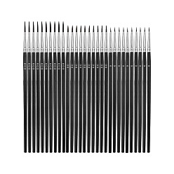 Черный Нейлоновая кисть для подводки ногтей, рисование линии пера, с деревянной ручкой и алюминиевой трубкой, чёрные, 16.2~16.9x0.5 см, 30 шт / комплект