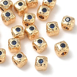 Blue SHEGRACE Brass Cubic Zirconia Beads, Cube, Cadmium Free & Lead Free & Nickel Free, Real 18K Gold Plated, Blue, 4x4x4mm, Hole: 1.6mm