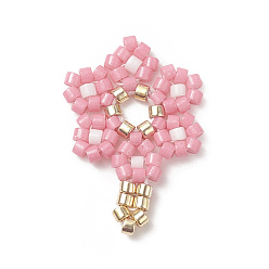 Pearl Pink Handmade Loom Pattern MIYUKI Seed Beads, Flower Pendants, Pearl Pink, 20x14x1.8mm, Hole: 0.7mm