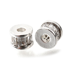 Серебро Колонна латунные микро-паве кубические циркониевые разделительные бусины, стойки покрытие, долговечный, серебряные, 6x4.5 мм, отверстие : 2 мм