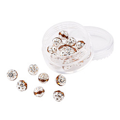 Топаз Латунные бусины со стразами , класс А, серебрянный металл, круглые, топаз, 8 мм, отверстия: 1 мм, 20 шт / коробка