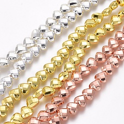 Couleur Mélangete Galvaniques perles d'hématite synthétique non magnétique brins, cœur, facette, couleur mixte, 6x6x3.5mm, Trou: 0.8mm, Environ 73 pcs/chapelet, 15.75 pouce (40 cm)