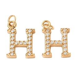 Letter H 304 Stainless Steel with Crystal Rhinestone Charms, Letter Charms, Polished, Ion Plating(IP), Golden, Letter H, 13x9x2mm, Hole: 2.5mm