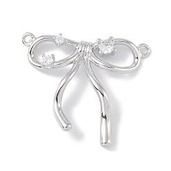 Платина Латунные микропаве прозрачные подвески с фианитом, бантом, платина, 19x21x3.5 мм, отверстие : 1 мм