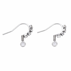 Stainless Steel Color 304 Stainless Steel Hooks, with Horizontal Loop and Clear Cubic Zirconia, Ear Wire, Stainless Steel Color, 18x17mm, Hole: 2mm, 21 Gauge, Pin: 0.7mm