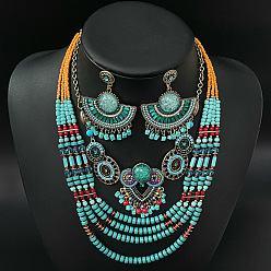 (52) Непрозрачная лаванда Бирюзовые ювелирные наборы, со сплавом, стекло, фурнитура из бисера и страз, разноцветные, 21.65 дюйм (550 мм), серьги: 55 mm длиной