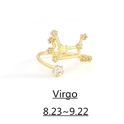 Дева Двенадцать колец-манжет с микропаве из латуни с кубическим цирконием, золотые, Дева, внутренний диаметр: регулируемый