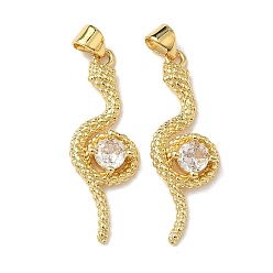Настоящее золото 18K Латунные микро проложить кубического циркония подвески, стойки покрытие, змея, без свинца и без кадмия, долговечный, реальный 18 k позолоченный, 33x11.5x4.5 мм, отверстие : 4x3.5 мм