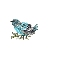 Бирюза Сплав горный хрусталь брошь, птица одежда аксессуары воротник булавка грудь цветок, бирюзовые, 93x65 мм