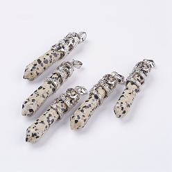 Далматинских Джаспер Натуральный ялмальдальмский яшмак с большими остроконечными подвесками, со сплавочной фурнитурой, граненые, пуля, платина, 59~63x11~12 мм, отверстие : 4x7 мм