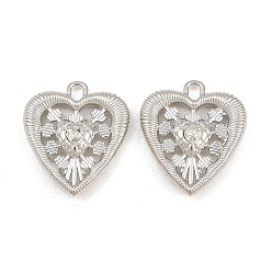 Crystal Alloy with Rhinestone Pendants, Heart Charms, Rack Plating, Platinum, Crystal, 24.5x21.5x5mm, Hole: 3.5x2mm