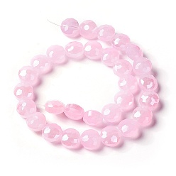 Pink Стеклянные бусины с гальваническим покрытием , гальваническое покрытие, плоские круглые граненые, розовые, 10x6.5~7 мм, отверстие : 1 мм, около 30 шт / нитка, 11.8 дюйм (30 см)