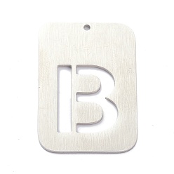 Letter B Anlaufgeschützt 304 Anhänger aus Edelstahl, Rechteck mit Alphabet, hohl, letter.b, 32x22x1 mm, Bohrung: 1.5 mm