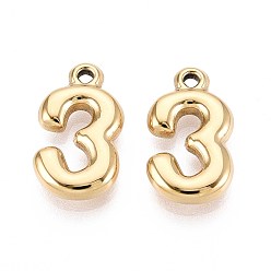 Настоящее золото 18K Ионное покрытие (ip) 304 подвески из нержавеющей стали, число 3, реальный 18 k позолоченный, 17x9.5x3 мм, отверстие : 1.5 мм
