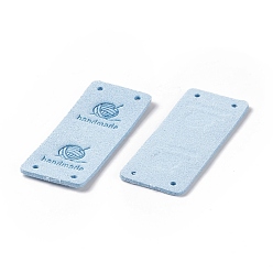 Light Sky Blue PU Leather Labels, Handmade Embossed Tag, with Holes, for DIY Jeans, Bags, Shoes, Hat Accessories, Rectangle, Light Sky Blue, 51x21x1.5mm, Hole: 1.8mm