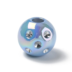 Blue UV Plating Opaque Acrylic European Bead Rhinestone Settings, Large Hole Beads, Iridescent, Round, Blue, 15.5x14.5mm, Hole: 4.5mm, Fit for 2mm Rhinestone