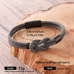 Gray Braided Knot Nylon Cord Bracelets with 304 Stainless Steel Magnetic Clasps for Men, Black, Gray, Inner Diameter: 2.76 inch(7cm)