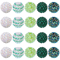 Mixed Color Resin Rhinestone Beads, with Acrylic Round Beads Inside, for Bubblegum Jewelry, Mixed Color, 20x18mm, Hole: 2~2.5mm, 20pcs/set