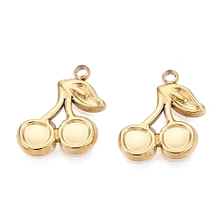 Chapado en Oro Real 18K 304 encantos de acero inoxidable, encantos de cereza, revestimiento de iones (ip), pulido, real 18 k chapado en oro, 10.5x9.5x1.5 mm, agujero: 1.2 mm