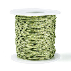 Бледно-Зеленый 100м сегментные окрашенные круглые полиэстеровые металлизированные плетеные шнуры, с пластиком для животных, для изготовления ювелирных изделий, бледно-зеленый, 1 мм, около 109.36 ярдов (100 м) / рулон