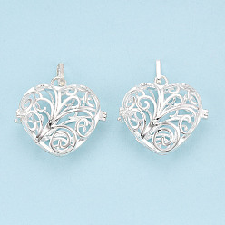 Серебро Подвески из латуни, без никеля , для ожерелья, полые сердца, серебряный цвет гальваническим, 31x33x15.5 мм, отверстие : 3x7 мм, внутренней меры: 22x26 мм