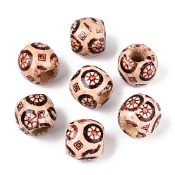 Папайя Оранжевый Печатные бусы из натурального дерева, баррель, papayawhip, 10.5~11x11.5~12.5 мм, отверстие : 4.5~5.5 мм