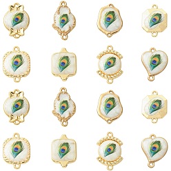 Mixed Shapes 24 шт. 8 стили подвески-соединители из сплава и смолы, серьги-гвоздики с павлиньими перьями, золотые, белые, разнообразные, 20.5~24.5x14~16x2~4 мм, отверстие : 1.2~1.6 мм, 3 шт / стиль
