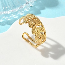 Золотой 304 открытые кольца-манжеты из нержавеющей стали для женщин, лист, золотые, 9.5 мм, внутренний диаметр: 17.8 мм