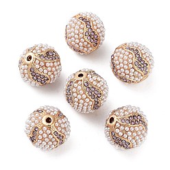 Tanzanite Golden Plated Alloy Rhinestone Beads, with ABS Imitation Pearl, Round, Tanzanite, 16x15mm, Hole: 1.6mm