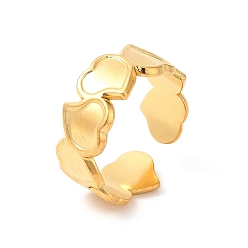 Chapado en Oro Real 18K Chapado en iones (ip) 304 anillo de puño abierto de corazón de acero inoxidable para mujer, real 18 k chapado en oro, tamaño de EE. UU. 6 1/2 (17 mm)