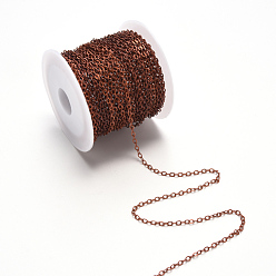 Red Copper Brass Cable Chains, Soldered, with Spool, Flat Oval, Red Copper, 2.6x2x0.3mm, Fit for 0.7x4mm Jump Rings, about 32.8 Feet(10m)/roll