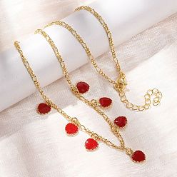 Настоящее золото 18K Подвески в виде красного сердечка из латуни с эмалью ко Дню святого Валентина для женщин., без кадмия и без свинца, долговечный, стойки покрытие, реальный 18 k позолоченный, 15.98 дюйм (40.6 см), Кулон : 10x7 мм